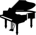 A black and white silhouette of a piano  Description automatically generated